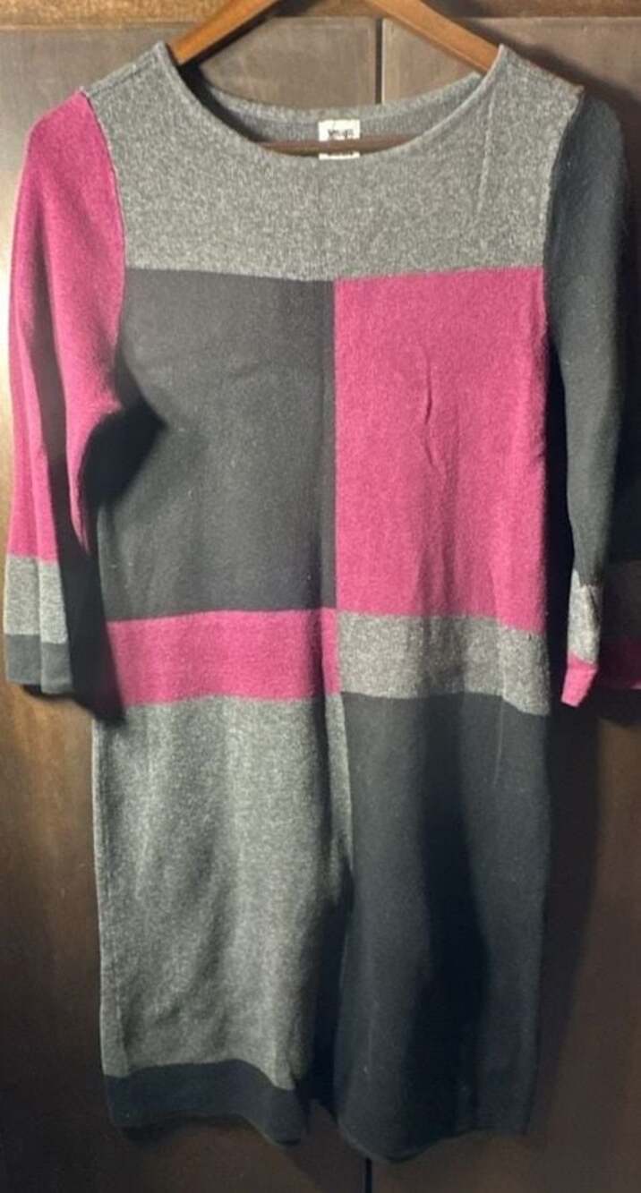 Anne Klein Colorblock Knit Sweater Dress Grey/Magenta